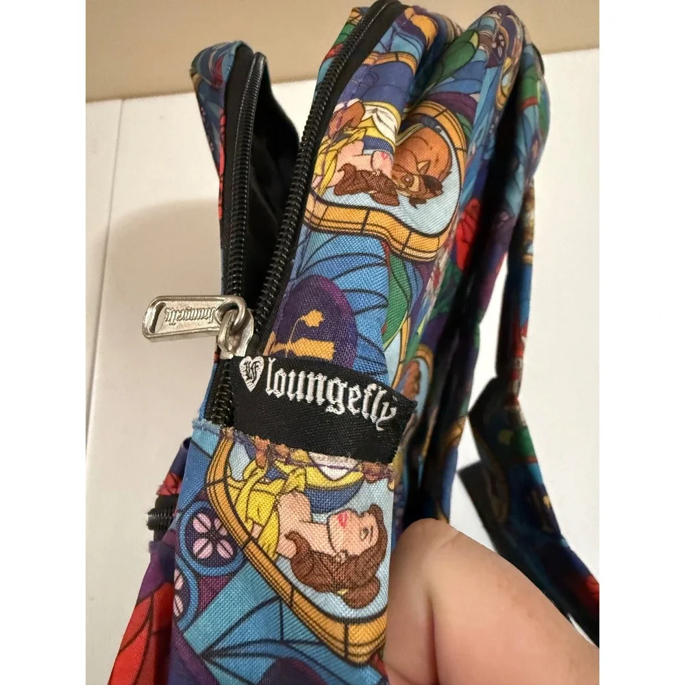 Loungefly Disney Beauty and the Beast Stained Glass Print Backpack Blue Multi